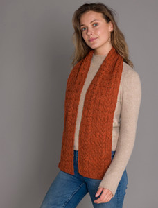 Aran Heritage Cable Scarf - Burnt Orange