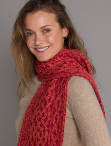 Aran Plaited Scarf - Autumn Leaf/Chillipepper