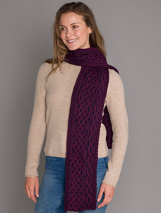 Aran Plaited Scarf - Very Berry/Navy
