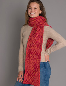 Aran Plaited Scarf - Autumn Leaf/Chillipepper