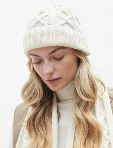 Ladies Aran Super Soft Merino Wool Hat - Natural White