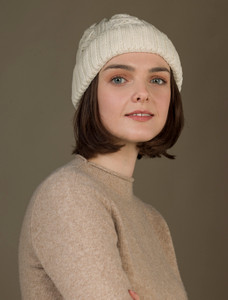 Ladies Aran Super Soft Merino Wool Hat - Natural White