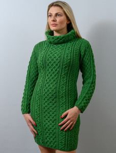 Cable Aran Dress with Cowl Neck - Kiwi