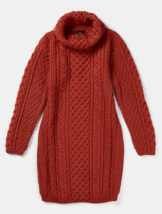 Cable Aran Dress with Cowl Neck - Autumn Leaf