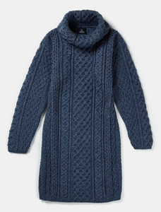 Cable Aran Dress with Cowl Neck - Denim