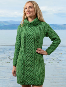 Cable Aran Dress with Cowl Neck - Kiwi