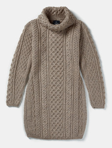 Cable Aran Dress with Cowl Neck - Wicker