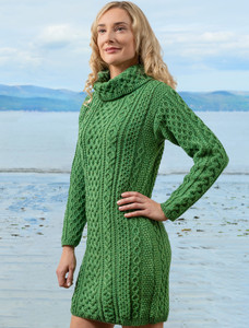 Cable Aran Dress with Cowl Neck - Kiwi