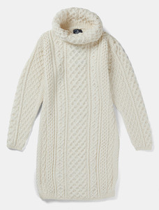 Cable Aran Dress with Cowl Neck - Natural White