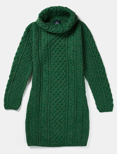 Cable Aran Dress with Cowl Neck - Kiwi