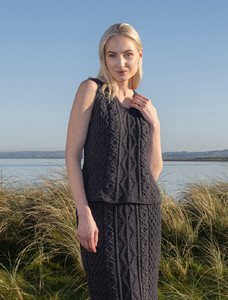 Ladies V-Neck Aran Slipover - Derby