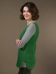 Ladies V-Neck Aran Slipover - Kiwi