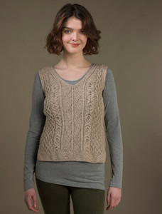 Ladies V-Neck Aran Slipover - Wicker
