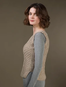 Ladies V-Neck Aran Slipover - Wicker