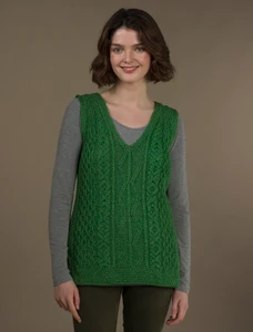 Ladies V-Neck Aran Slipover - Kiwi