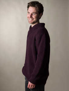 Fisherman Shawl Neck Sweater- Damson
