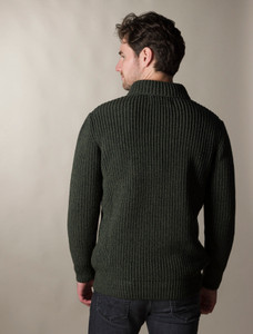 Fisherman Shawl Neck Sweater- Army Green