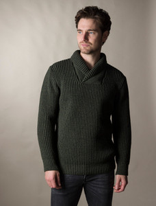 Fisherman Shawl Neck Sweater- Army Green