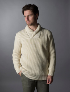 Fisherman Shawl Neck Sweater-Natural White