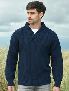 Fisherman Shawl Neck Sweater-Navy
