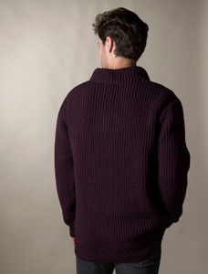 Fisherman Shawl Neck Sweater -  Damson