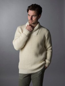 Fisherman Shawl Neck Sweater-Natural White