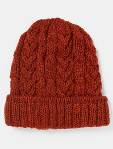 Aran Heritage Cable Wool Hat - Cassat Red