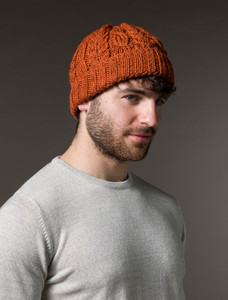Aran Heritage Cable Wool Hat - Burnt Orange