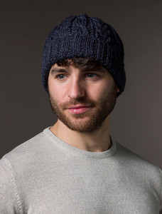 Aran Heritage Cable Wool Hat - Denim