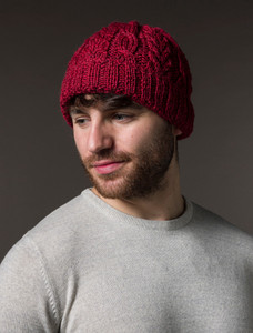 Aran Heritage Cable Wool Hat - Cassat Red