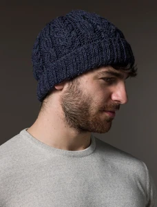 Aran Heritage Cable Wool Hat - Denim
