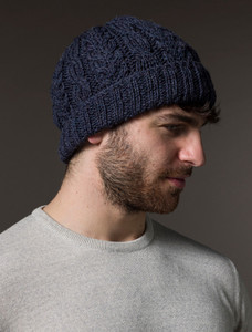 Aran Heritage Cable Wool Hat - Denim