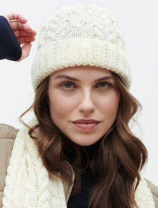 Aran Heritage Cable Wool Hat - White