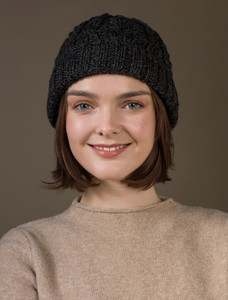 Aran Heritage Cable Wool Hat - Charcoal