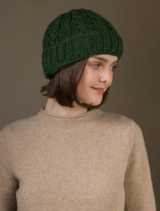 Aran Heritage Cable Wool Hat - Moss