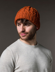 Aran Heritage Cable Wool Hat - Burnt Orange
