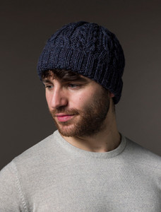 Aran Heritage Cable Wool Hat - Denim