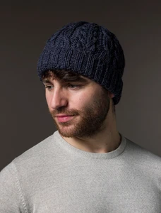 Aran Heritage Cable Wool Hat - Denim