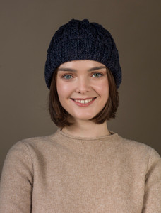 Aran Heritage Cable Wool Hat - Denim
