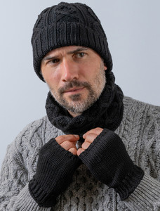 Super Soft Fingerless Mittens  - Black