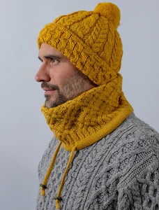 Honeycomb & Cable Hat with Pom Pom - Sunflower Yellow