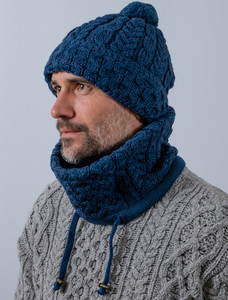 Honeycomb & Cable Hat with Pom Pom - Atlantic