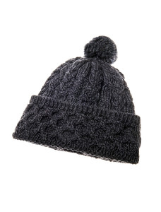 Honeycomb & Cable Hat with Pom Pom - Derby