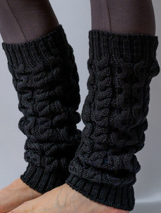 Merino Wool Aran Leg Warmers - Black