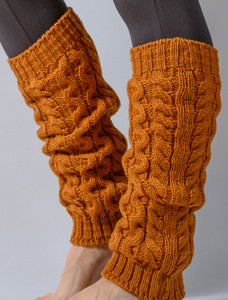 Merino Wool Aran Leg Warmers - Golden Ochre