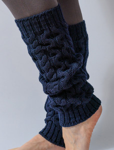 Merino Wool Aran Leg Warmers - Navy