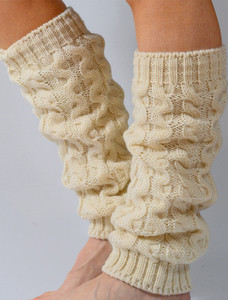 Merino Wool Aran Leg Warmers - White