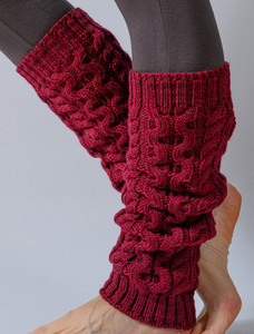 Merino Wool Aran Leg Warmers - Claret