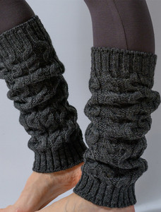 Merino Wool Aran Leg Warmers - Steel Marl