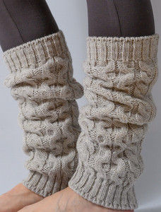 Merino Wool Aran Leg Warmers - Silver Marl
